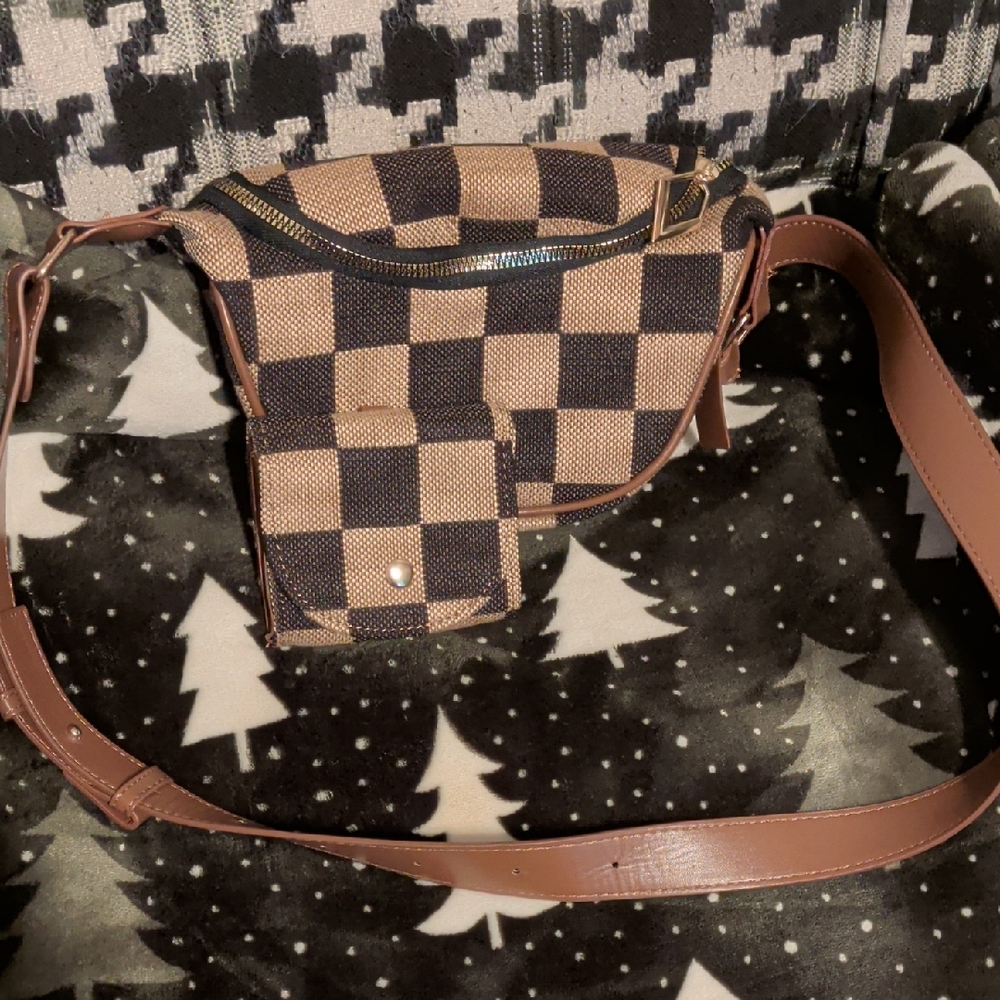 Checkered Crossbody Bag with Coin Purse